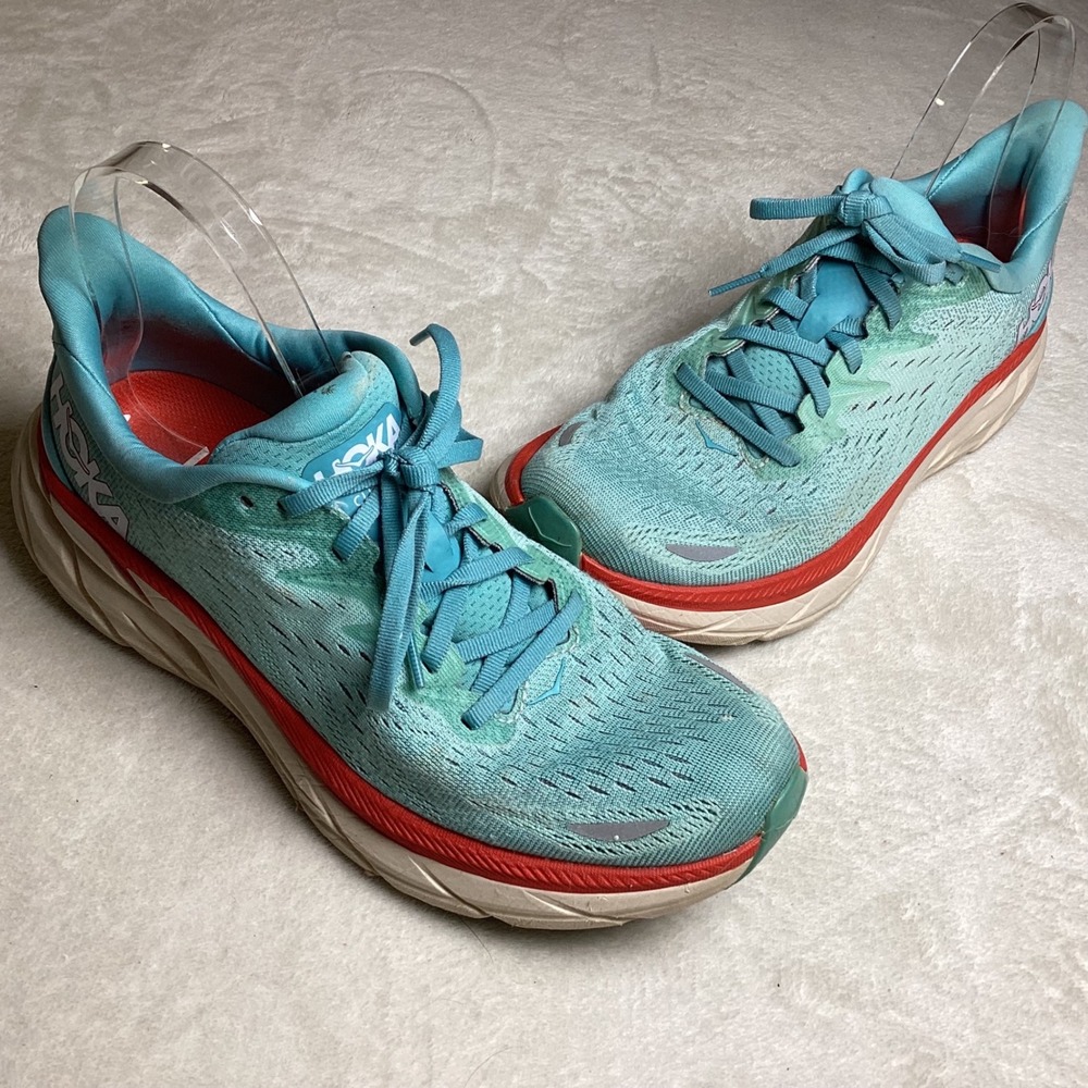 Hoka One One Clifton 8 Women's Running Shoes Teal Orange 1119394 Size US 8B